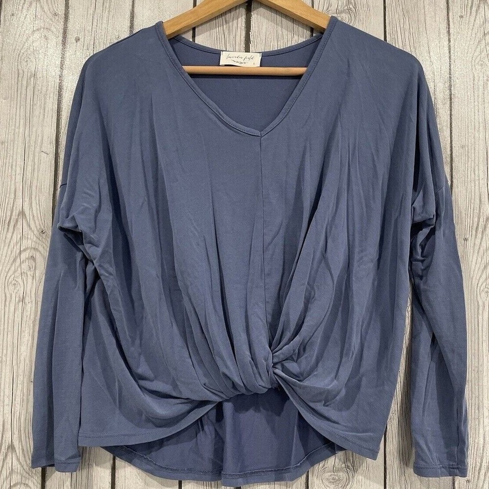 Lavender Field Blue V Neck Twist Front Dolman Long Sleeve Casual Top Women's‎ S